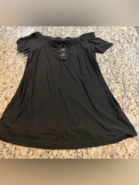 Women's Black Off-Shoulder with Metal Ring Accent Top